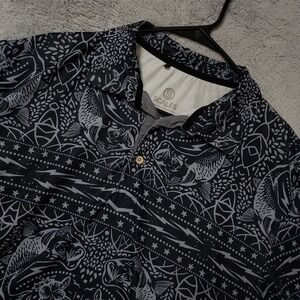 Scales Polo Shirt Mens Large Performance Fishing Fish Graphic Print Black Golf L